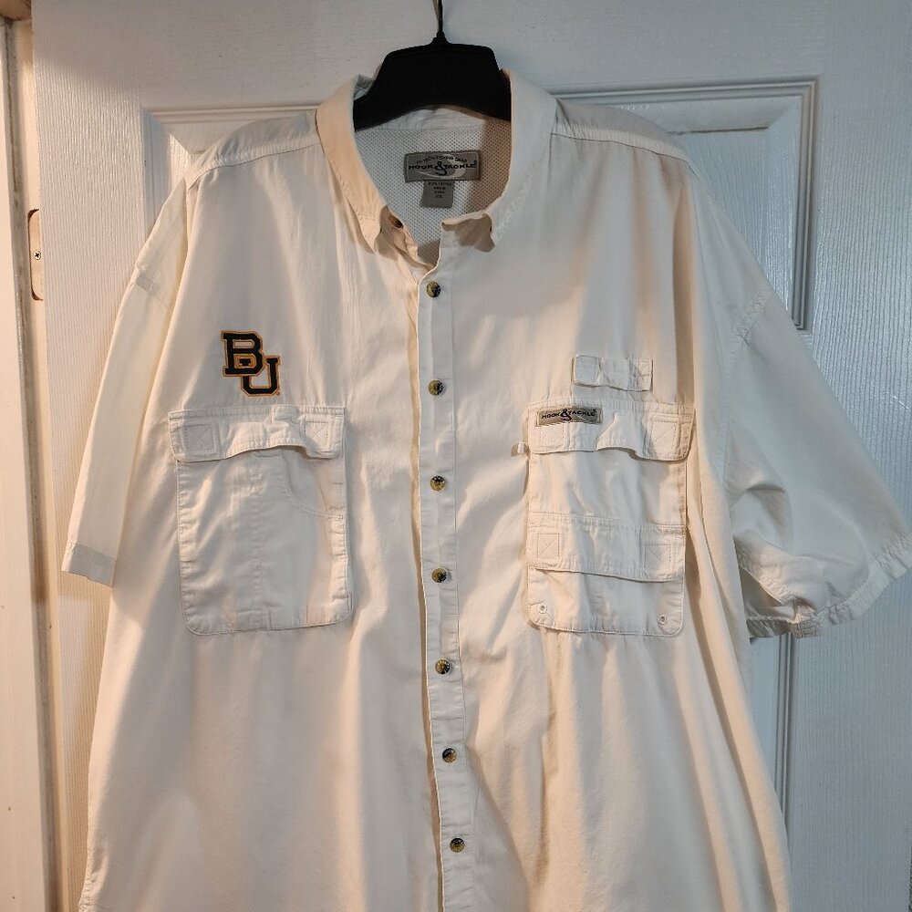 Baylor University Shirt Mens White vented Hook & Tackle Fishing Shirt BU 2XL